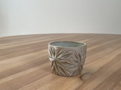 Tumbler with minty-green glaze and carved stars - Image 17