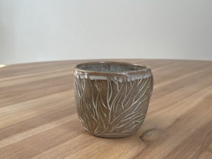 Mug with minty-green glaze and organic carvings (2) - Image 2