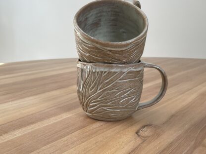 Mug with minty-green glaze and organic carvings (2) - Image 5