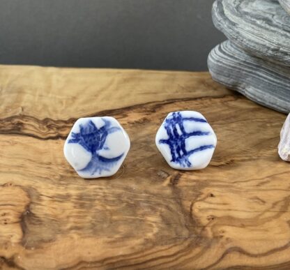 Blue hexagonal napkin stick earrings