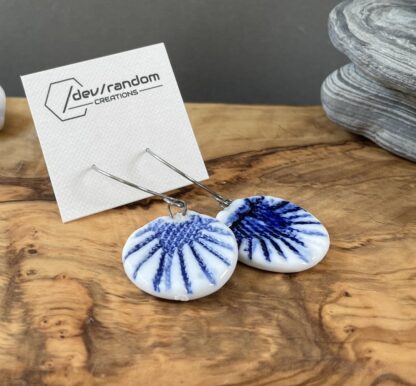 Blue round napkin earrings