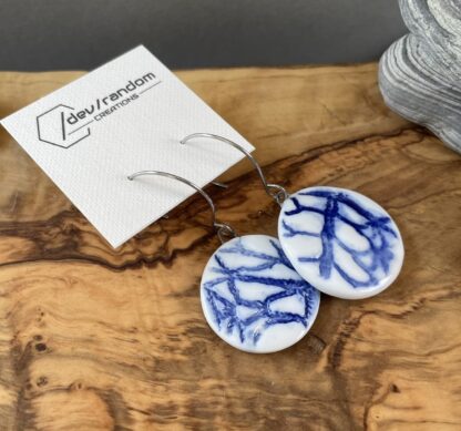 Blue round napkin earrings