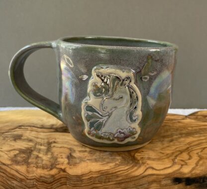 Greenish-pink sparkly unicorn mug "Zawsze, kurwa, zawsze"