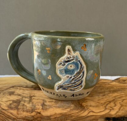 Green sparkly unicorn mug "Na przypale, albo wcale"