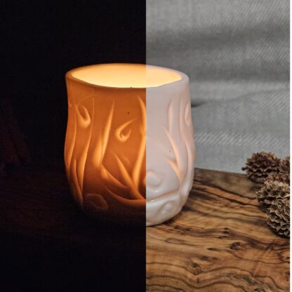 Porcelain luminary with carvings