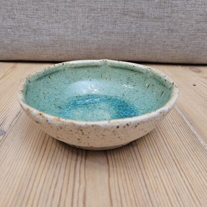 Spotted bowl with turquoise crackle