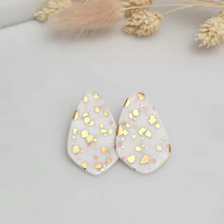 Porcelain stick-earrings - pink splash speckles with gold