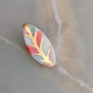 Porcelain pin - autumn leaf with gold