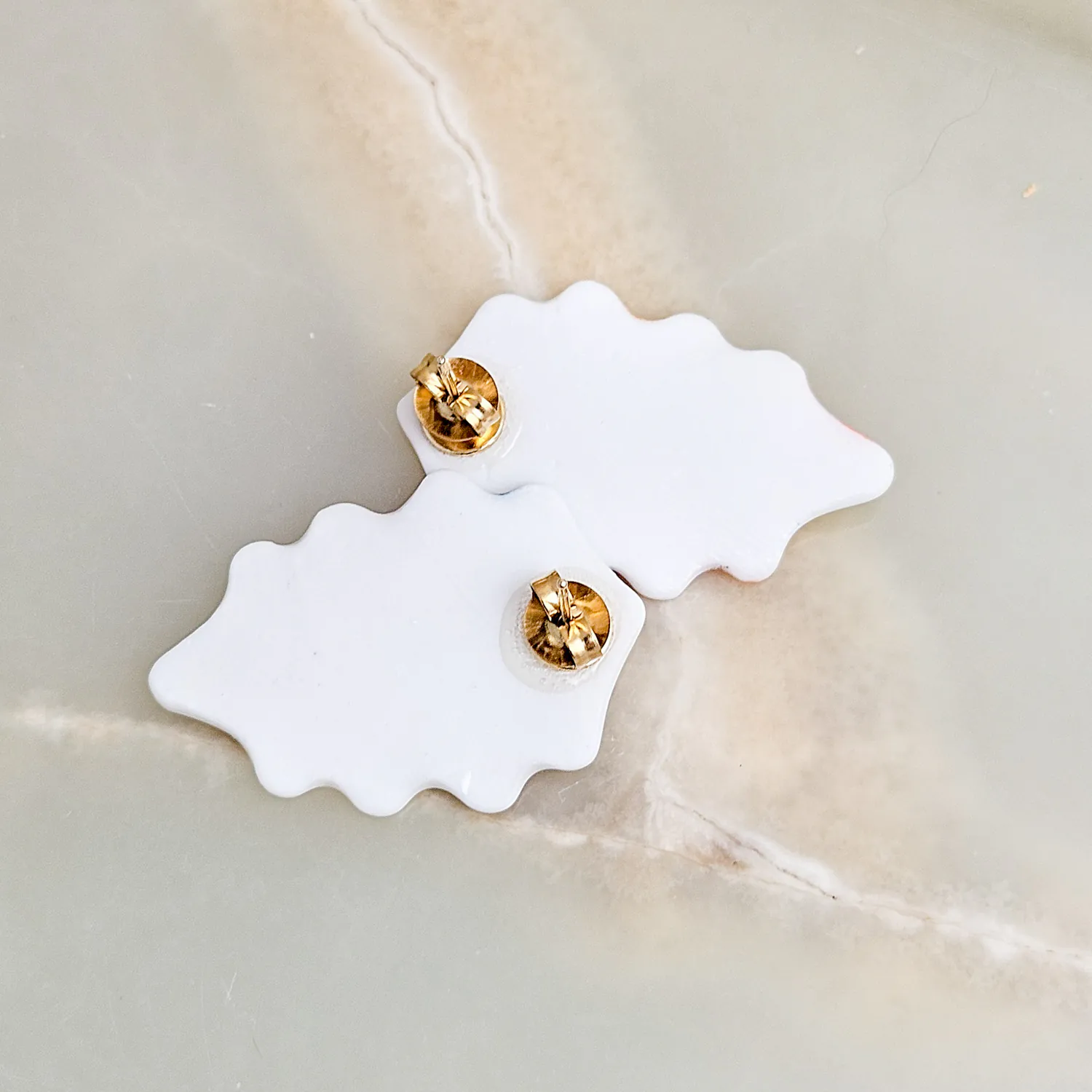 Porcelain stick-earrings - autumn leaf with gold - Image 4