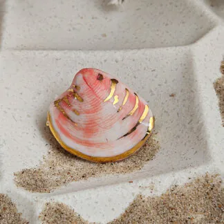 Pink ceramic brooch pin - authentic Mediterranean shell imprint with 22k gold plating