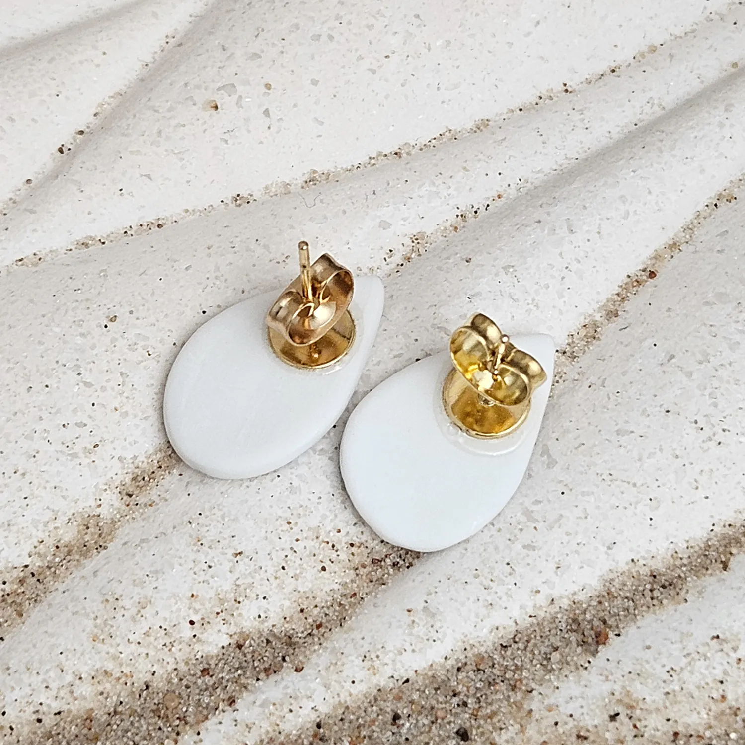 Cobalt blue fine ceramic porcelain hypoallergenic stud designer earrings for sensitive ears - hand-painted artisan shrimps with 22k gold plating - Image 3