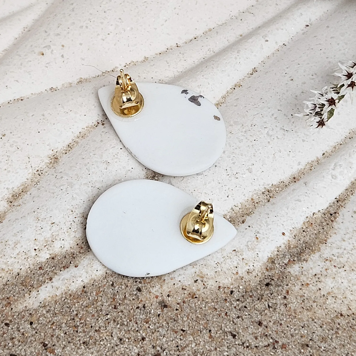 Cobalt blue fine ceramic porcelain hypoallergenic stud designer earrings for sensitive ears - hand-painted artisan shrimps with 22k gold plating - Image 4