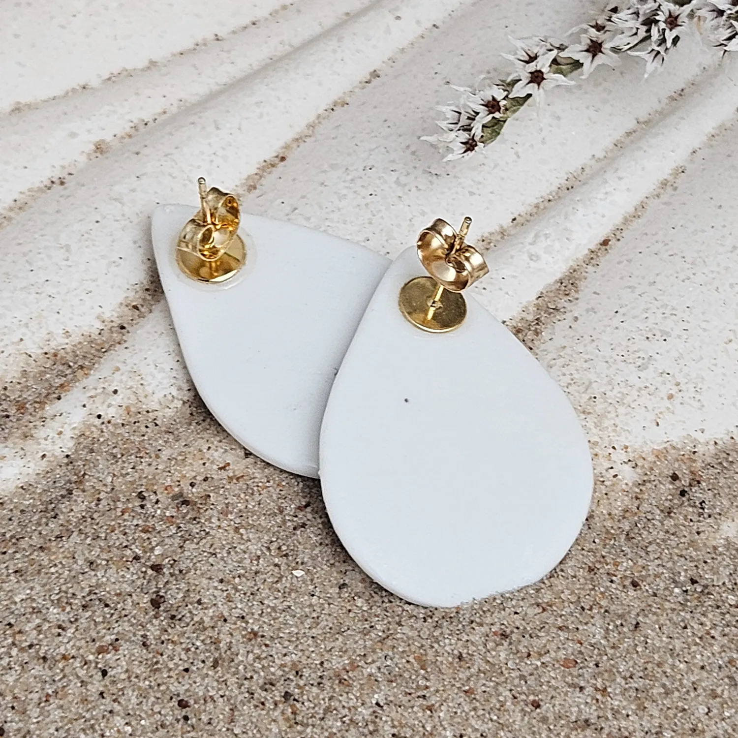 Cobalt blue fine ceramic porcelain hypoallergenic stud designer earrings for sensitive ears - hand-painted artisan shrimps with 22k gold plating - Image 3