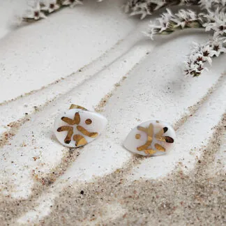 Fine ceramic fine ceramic porcelain hypoallergenic stud designer earrings for sensitive ears - hand-painted artisan shrimps with 22k gold plating