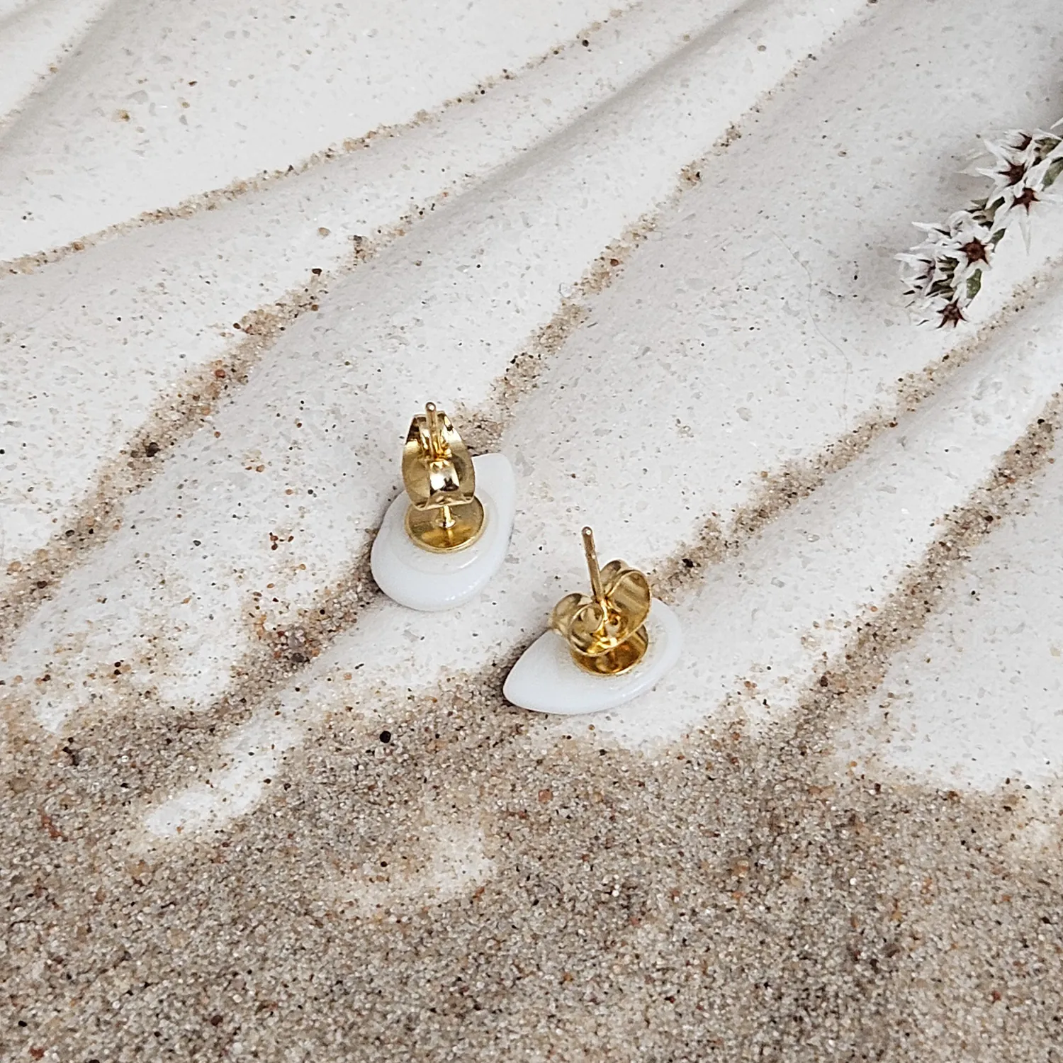 Fine ceramic fine ceramic porcelain hypoallergenic stud designer earrings for sensitive ears - hand-painted artisan shrimps with 22k gold plating - Image 4