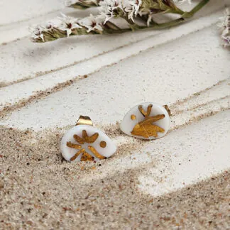 Fine ceramic fine ceramic porcelain hypoallergenic stud designer earrings for sensitive ears - hand-painted artisan shrimps with 22k gold plating