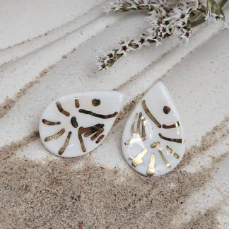 Fine ceramic fine ceramic porcelain hypoallergenic stud designer earrings for sensitive ears - hand-painted artisan shrimps with 22k gold plating