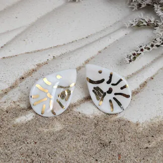 Fine ceramic fine ceramic porcelain hypoallergenic stud designer earrings for sensitive ears - hand-painted artisan shrimps with 22k gold plating