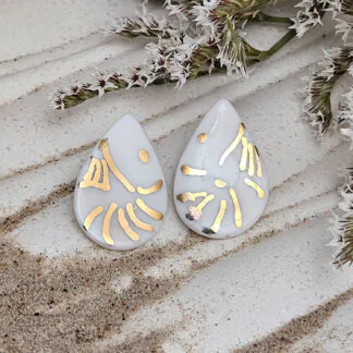 Fine ceramic fine ceramic porcelain hypoallergenic stud designer earrings for sensitive ears - hand-painted artisan shrimps with 22k gold plating