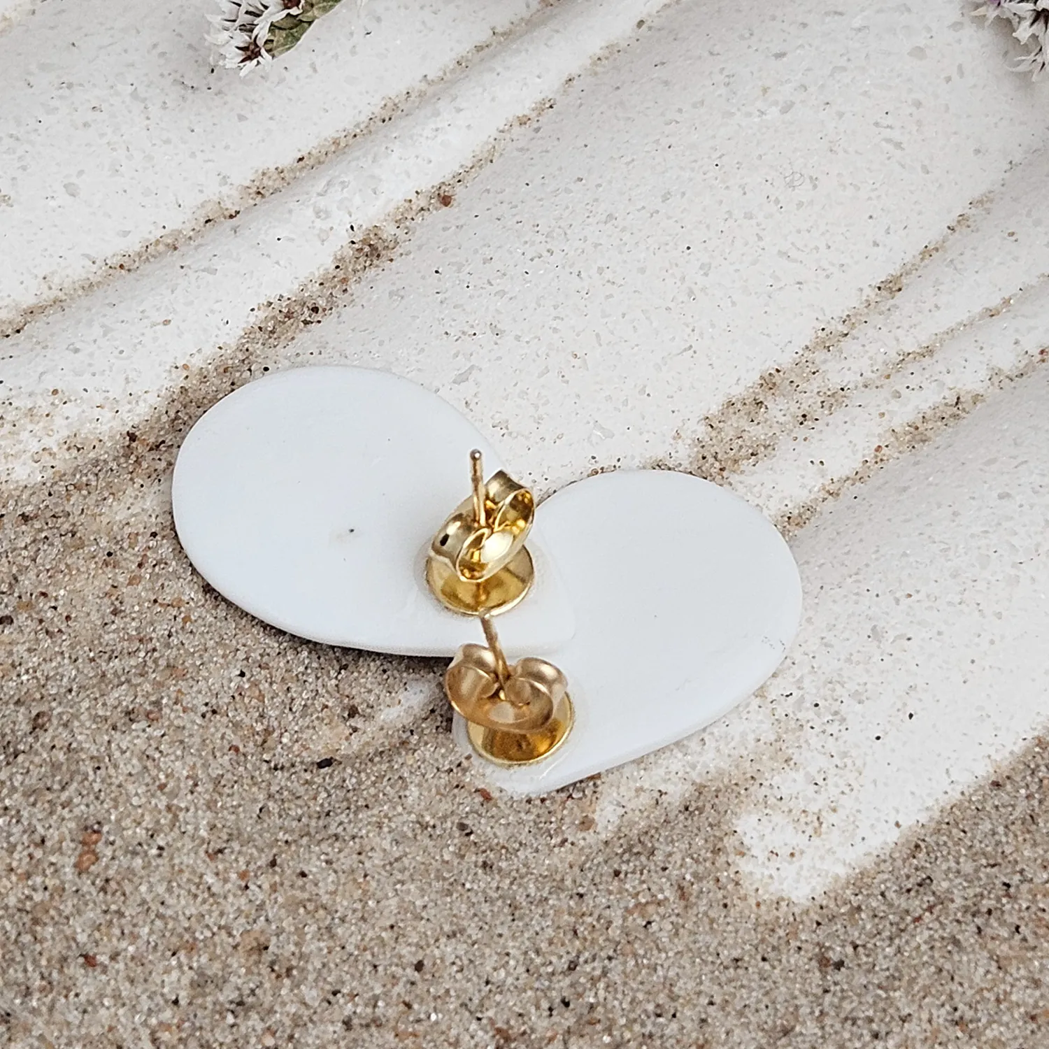 Fine ceramic fine ceramic porcelain hypoallergenic stud designer earrings for sensitive ears - hand-painted artisan shrimps with 22k gold plating - Image 4