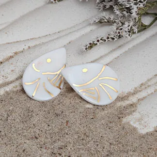 Fine ceramic fine ceramic porcelain hypoallergenic stud designer earrings for sensitive ears - hand-painted artisan shrimps with 22k gold plating