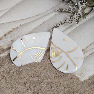 Fine ceramic fine ceramic porcelain hypoallergenic stud designer earrings for sensitive ears - hand-painted artisan shrimps with 22k gold plating