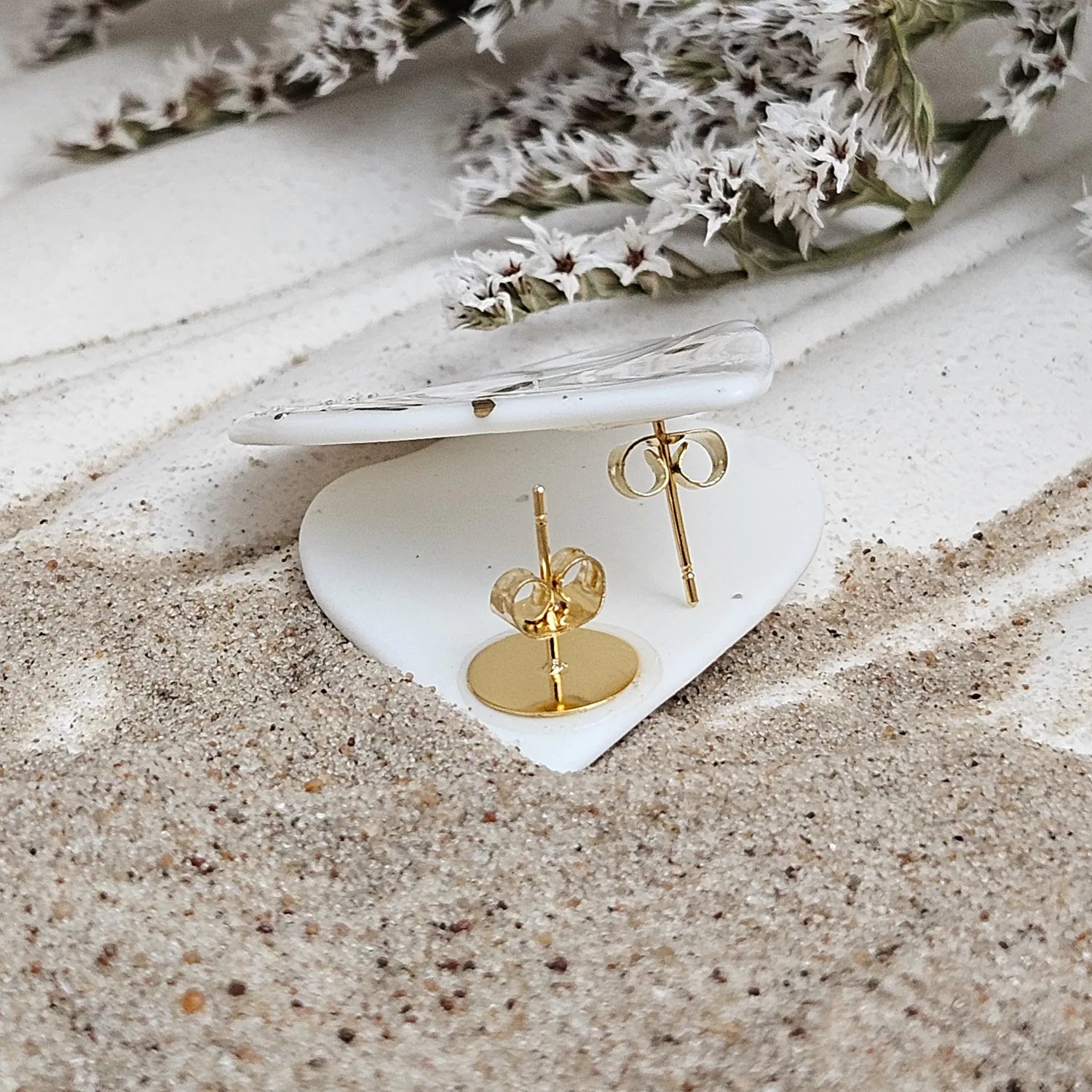 Fine ceramic fine ceramic porcelain hypoallergenic stud designer earrings for sensitive ears - hand-painted artisan shrimps with 22k gold plating - Image 3