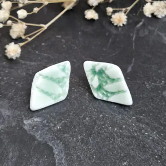 Emerald green fine ceramic porcelain hypoallergenic stud designer earrings for sensitive ears - embossed crocheted pattern