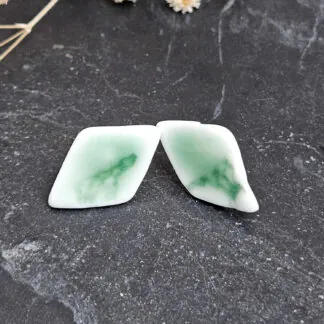 Emerald green fine ceramic porcelain hypoallergenic stud designer earrings for sensitive ears - embossed crocheted pattern