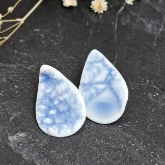 Cobalt blue fine ceramic porcelain hypoallergenic stud designer earrings for sensitive ears - embossed crocheted pattern