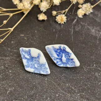 Cobalt blue fine ceramic porcelain hypoallergenic stud designer earrings for sensitive ears - embossed crocheted pattern