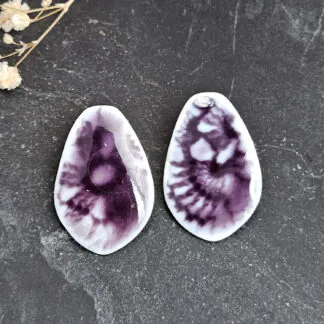 Purple fine ceramic porcelain hypoallergenic stud designer earrings for sensitive ears - embossed crocheted pattern