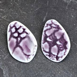 Purple fine ceramic porcelain hypoallergenic stud designer earrings for sensitive ears - embossed crocheted pattern