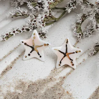Cobalt blue fine ceramic porcelain hypoallergenic stud designer earrings for sensitive ears - hand-painted artisan starfish with 22k gold plating