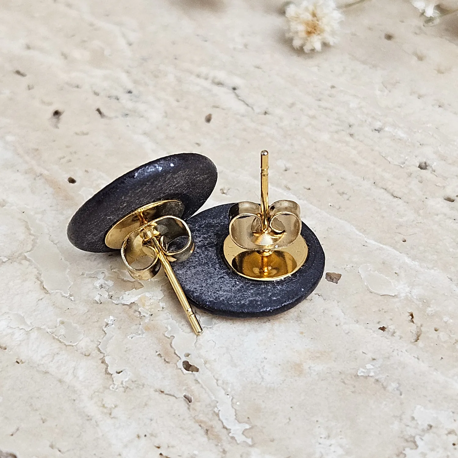 Black fine ceramic porcelain designer earrings with 22k gold plating - Image 3