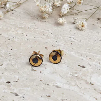 Black fine ceramic porcelain designer earrings with 22k gold plating