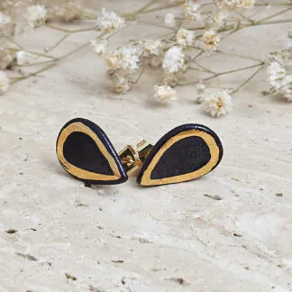 Black fine ceramic porcelain designer earrings with 22k gold plating