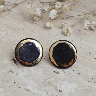 Black fine ceramic porcelain designer earrings with 22k gold plating