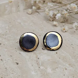 Black fine ceramic porcelain designer earrings with 22k gold plating