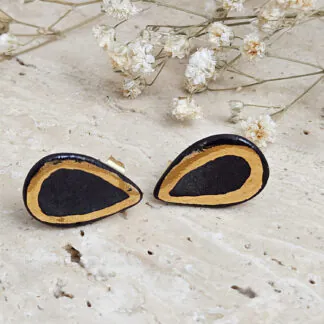 Black fine ceramic porcelain designer earrings with 22k gold plating