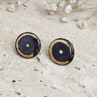 Black fine ceramic porcelain designer earrings with 22k gold plating
