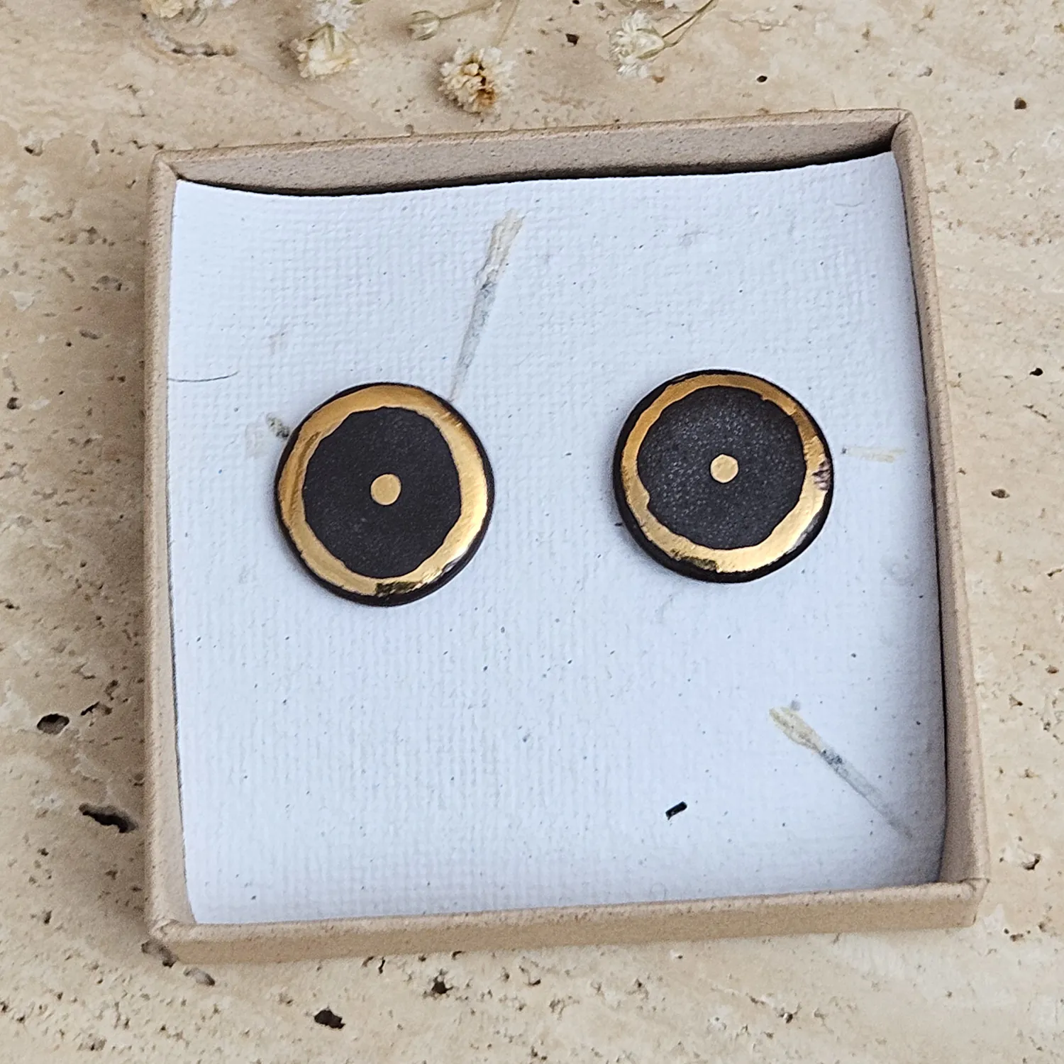Black fine ceramic porcelain designer earrings with 22k gold plating - Image 5
