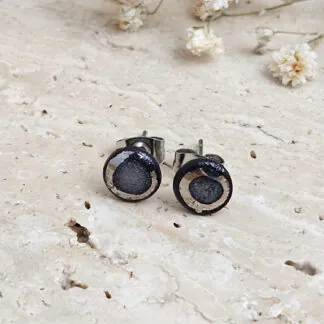 Black fine ceramic porcelain designer earrings with 22k gold plating (white gold)