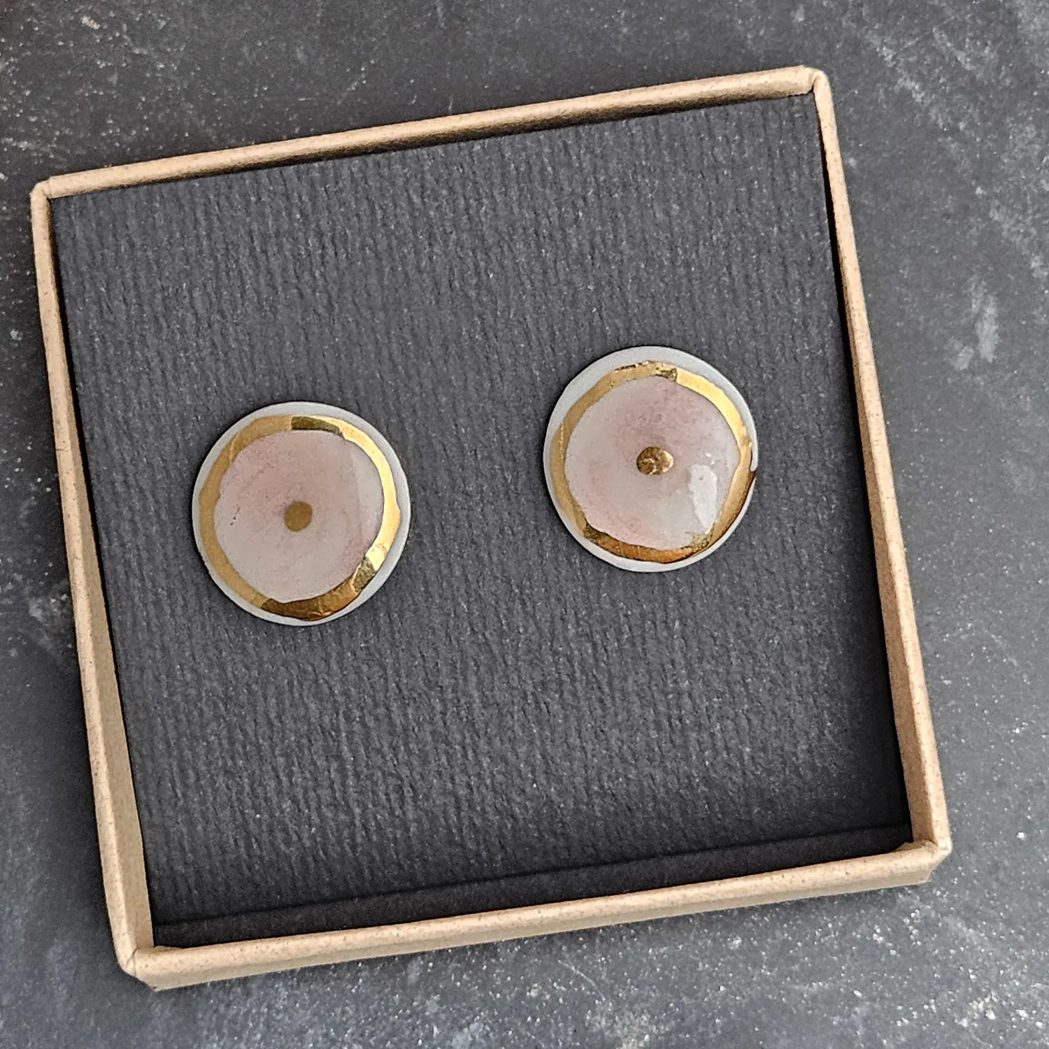 Rose pink fine ceramic porcelain hypoallergenic stud designer earrings for sensitive ears with 22k gold plating - Image 4