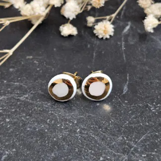 Rose pink fine ceramic porcelain hypoallergenic stud designer earrings for sensitive ears with 22k gold plating