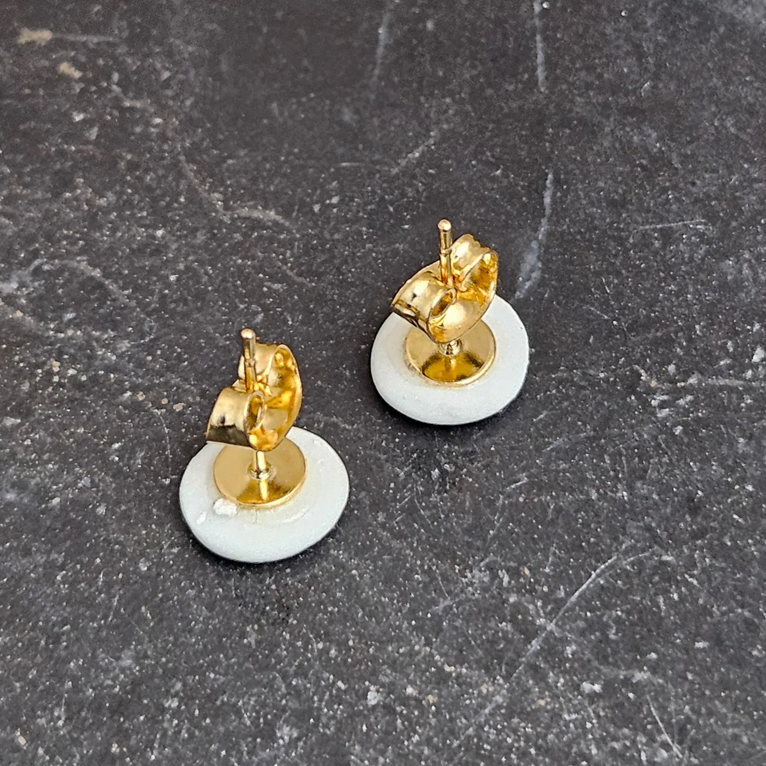 Rose pink fine ceramic porcelain hypoallergenic stud designer earrings for sensitive ears with 22k gold plating - Image 3