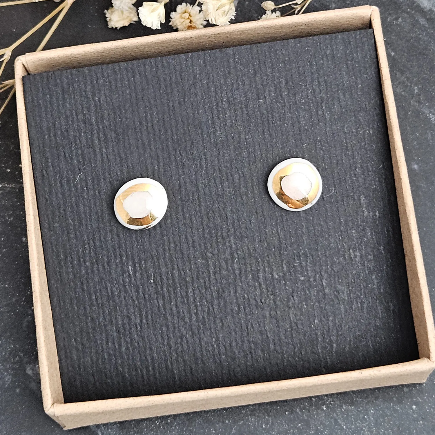 Rose pink fine ceramic porcelain hypoallergenic stud designer earrings for sensitive ears with 22k gold plating - Image 4