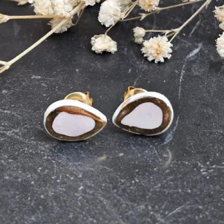 Rose pink fine ceramic porcelain hypoallergenic stud designer earrings for sensitive ears with 22k gold plating