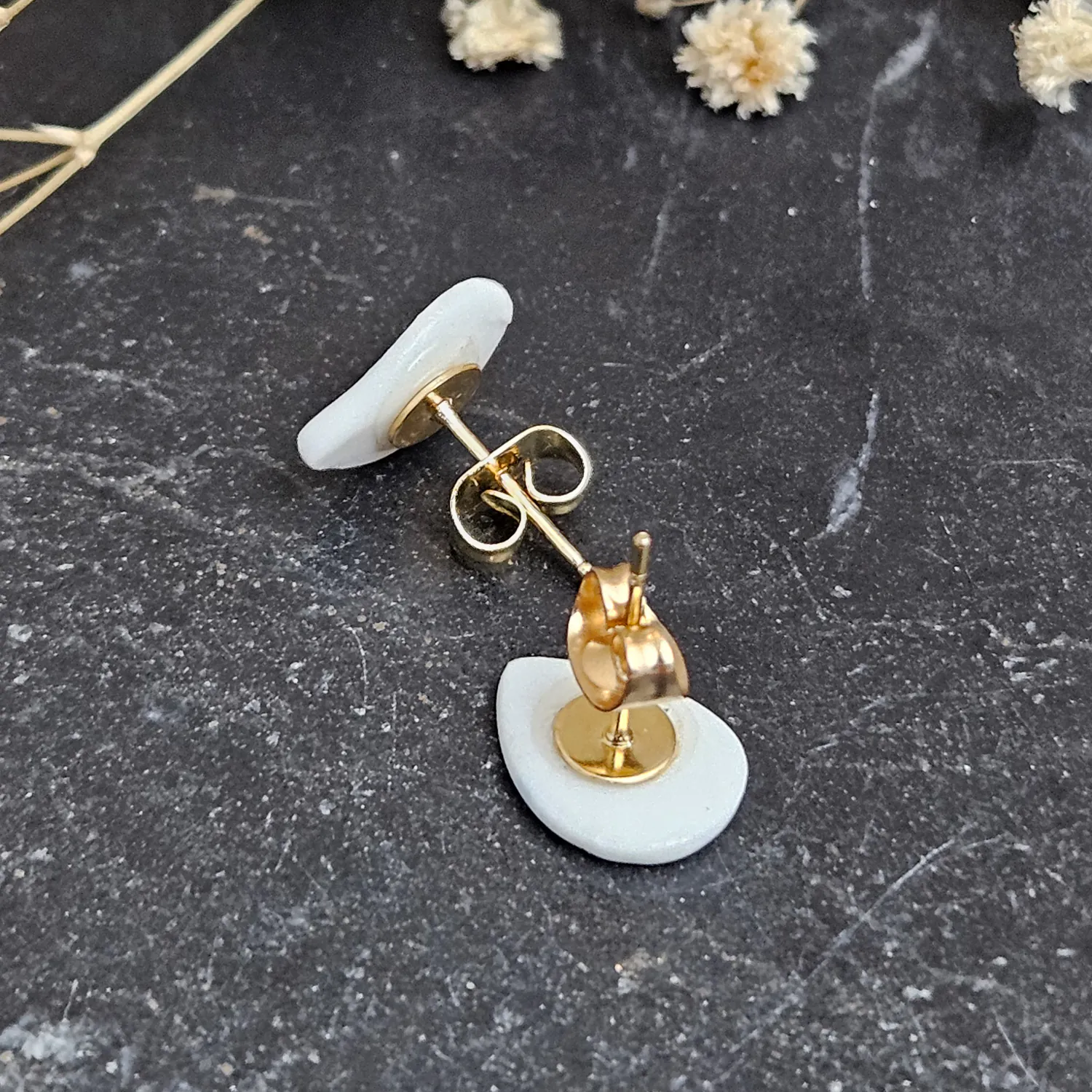 Cobalt blue fine ceramic porcelain hypoallergenic stud designer earrings for sensitive ears with 22k gold plating - Image 3