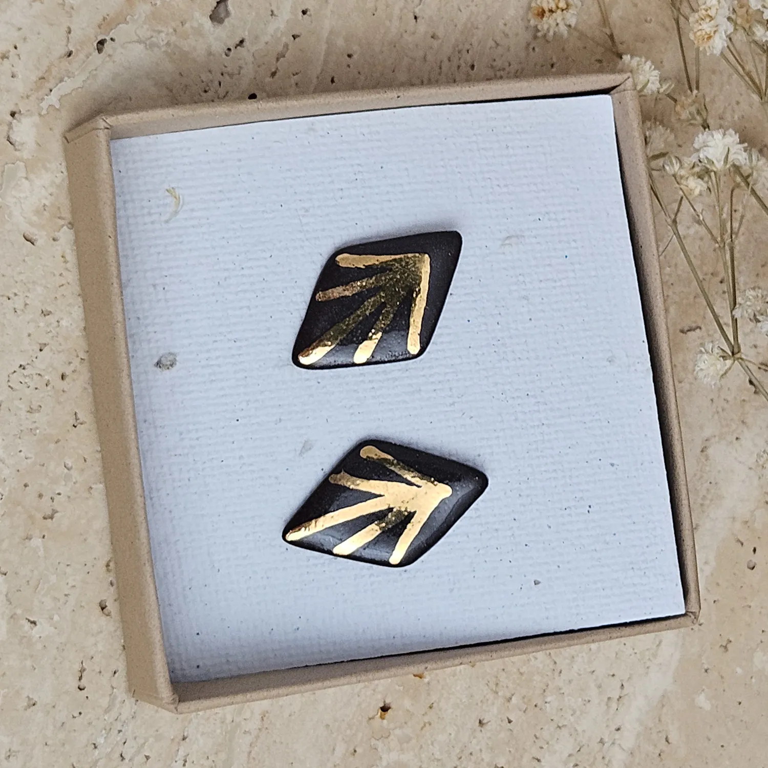 Black fine ceramic porcelain designer earrings with 22k gold plating - Image 4